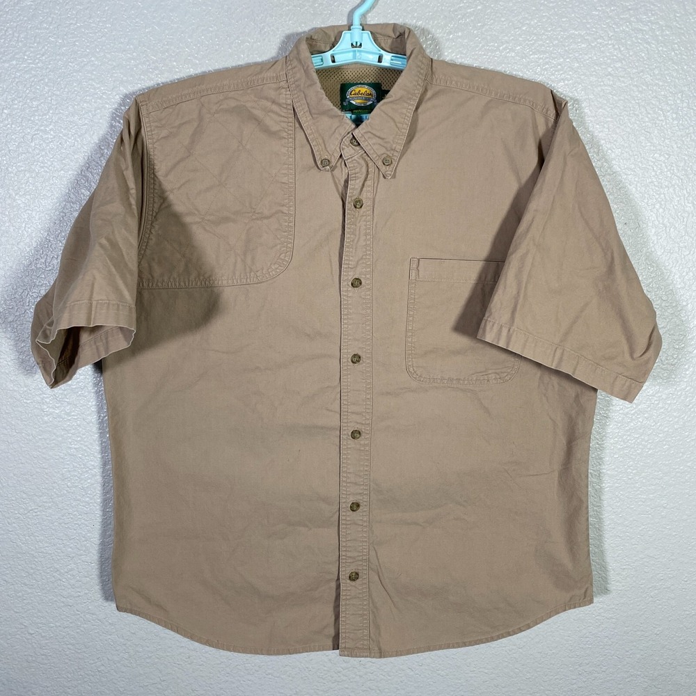 Cabelas Shirt Mens XL Tan Button Down Outdoor Hunting Shooting Hiking Vented